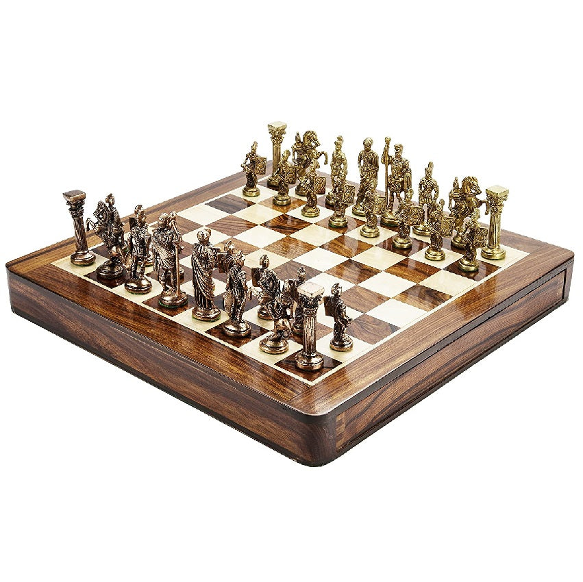 Premium Chessboard with Roman Brass Pieces