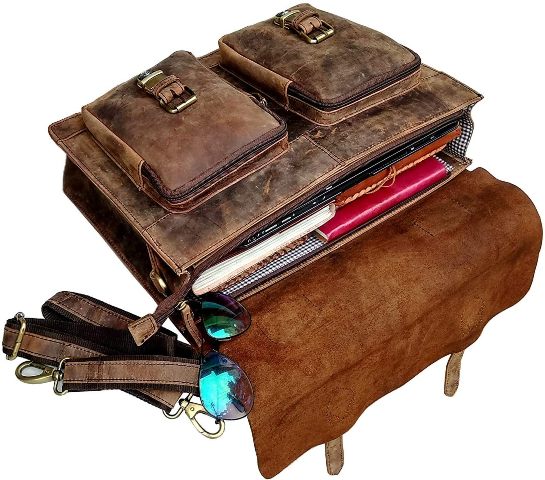 Montexoo Retro Full Grain Buffalo Leather Messenger Bags Laptop Office collage bag